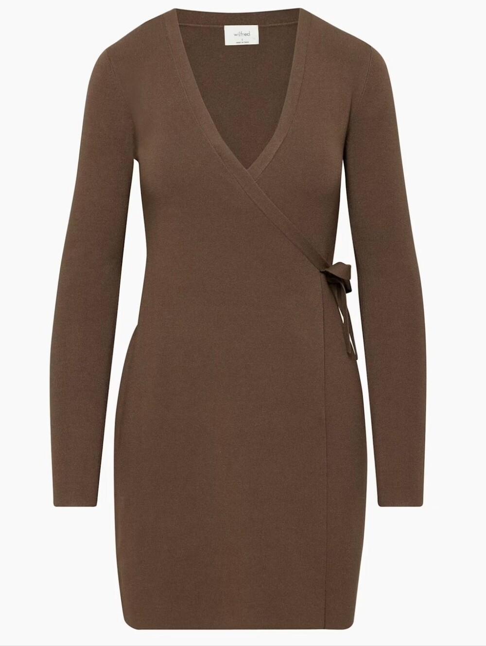 Wilfred Aritzia Vivian Brown Knit V-Neck Long Sleeve Wrap Dress